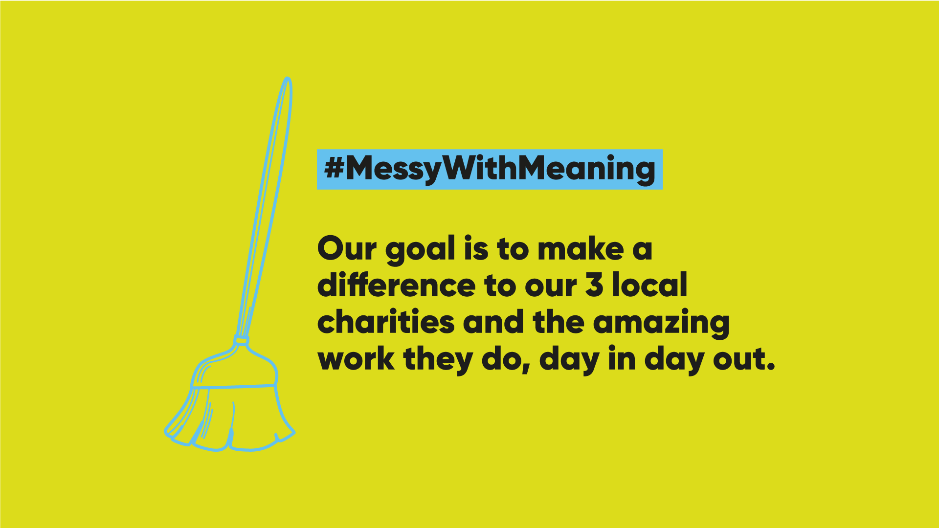 blue broom with black text on yellow background