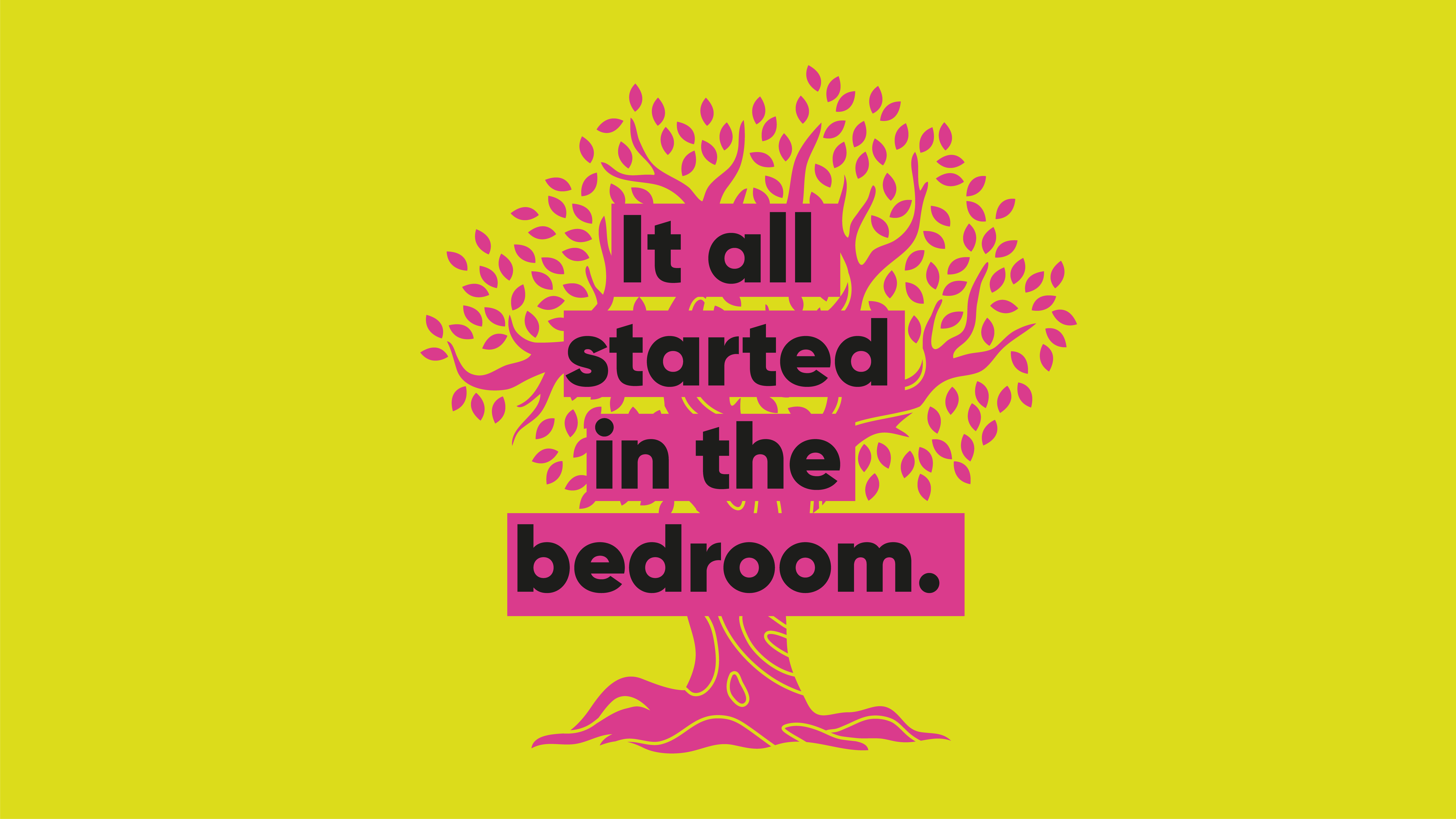 pink tree with text it all started in the bedroom